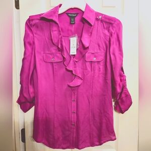 White house black market 100% silk soft shirt blouse very berry sz 2 NWT